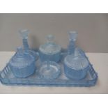 7Pc Blue Glass Dressing Table Set