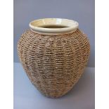 Large Wicker Covered Cream Vase & Plant Bowl