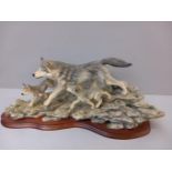 Border Fine Art - Free Spirits Wolf & 2 Cubs (Tail Broken) STW08 Limited Edition 600/1500 On Wooden