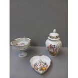Aynsley Lidded Vase, Pin Tray & German Compote On Stand