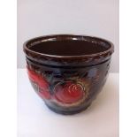 German Brown Glazed Poppy Design Planter (887-22)