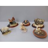 6 Border Fine Arts Figurines - Chickens, Dog, Cat, Pony, Rhino Etc