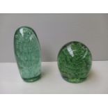 2 Green Glass Dump Paperweights