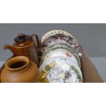 Collectors Plates, Hornsea Bronte Coffee Pot & Vase (Some Damage)
