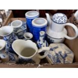 Box Assorted Blue & White Teapot, Vases, Jug Etc
