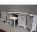 Reproduction Painted Dressing Table & Stool & 2 Bedside Drawers H78cm x W150cm x D52cm