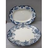 2 Victorian Blue & White Meat Plates & 1 Other