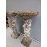 2 Composite Statue Bird Baths H97cm