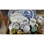Large Blue & White Meat Plate, Plates, Jugs Etc (Some Damage)