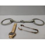 Victorian Horse Bit, Quartz Wrist Watch, Plated Sugar Tongs