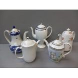 5 Assorted Coffee & Teapots - Wedgwood, Rington's, Minton Etc