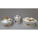 2 Royal Worcester Evesham Casserole Dishes & Lidded Jar