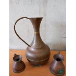 Copper Vase & 2 Copper Jugs