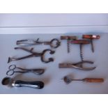 Box Including 2 Victorian Sugar Nips, 3 Corkscrews, 2 Shot Measures Etc