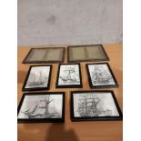 9 Black & White Etchings & 6 Picture Frames Etc