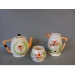 'Keele Street Pottery' Hunting Pattern Teapot, Milk Jug & Sugar Bowl