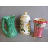 Maling Vase, Sylvac Jug, Dunoon Stoneware Lidded Jar & Mustard Pot