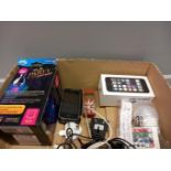 Box Including I Phone 5, I Phone 3, Siemens Phone & Charger, Remote Controlled Multi Coloured Bulb