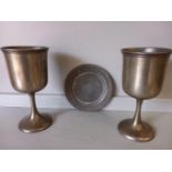 2 Pewter Goblets & A Pewter Plate