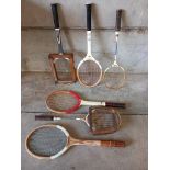 Box Including 6 Assorted Badminton & Tennis Rackets