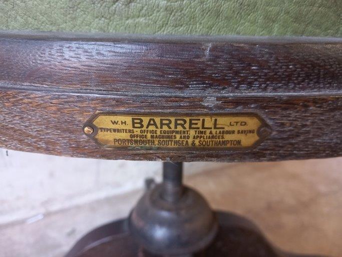 'W H Barrell Limited' Oak & Green Leather Captain's Chair - Image 4 of 9