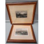 2 Coloured Engravings - Chillingham Castle & Mitford Castle & 2 Black & White Photographs In Frames