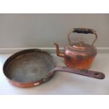 Early 20th Century Brass Metal Handled Frying Pan & Copper Kettle