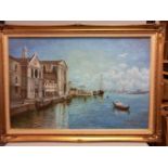 Oil On Canvas In Gilt Frame - Venice Scene H106cm x W75cm (Slight Damage)