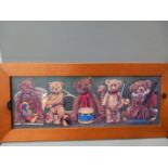 Print 'Musical Teddy Bears' In Pine Frame H41cm x W94cm