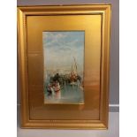 Print - Oriental Harbour Scene In Gilt Frame H57cm x W42cm