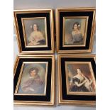 4 Victorian Miniature Oil Portraits/Oleographs In Gilt Frames