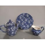 Box Including 'Wood & Sons' Blue & White Vase, Calico Blue & White Coffee Pot, Plate & Jug, Wedgwood