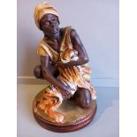 Ware Figure - African Man Holding Tiger H38cm x Base 27cm