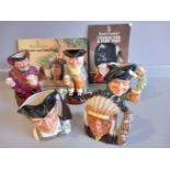 5 Royal Doulton Toby Jugs - North American Indian, Gunsmith, Tam O' Shanter, Falstaff & Happy John