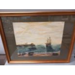 Watercolour In Gilt Frame - Harbour Scene