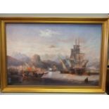 2 Prints - Shipping Scenes By J W Carmichael 1842 In Gilt Frames H60cm x W85cm