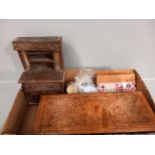 Box Including Miniature Dresser, Buttons, Assorted Tins, Observer's Book Of Automobiles Etc