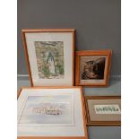 Box Including 8 Assorted Prints, Watercolour Rievaulx Abbey, Yorkshire, Print The Lord Crewe Arms, B