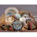 Box Including Assorted Teapots, Cups, Saucers, Figurines Etc