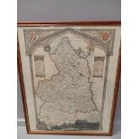 2 Maps Of Northumberland & Warwickshire In Frames H53cm x W43cm