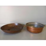 2 Copper Pans, Bowl, 2 Handled Pot Etc