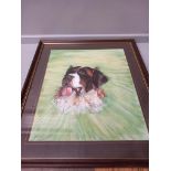 Watercolour Print - Dog In Mahogany Frame