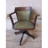 'W H Barrell Limited' Oak & Green Leather Captain's Chair