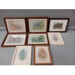 11 Assorted 'J & J Cash Limited' Miniature Woven Pictures In Frames