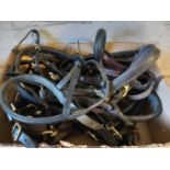 Box Including Quantity Leather Bridles, Nose Bands Etc