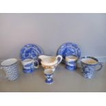 2 Spode Blue & White Mugs & Plates, Maling Mug (A/F), Burslem Venice Jug Etc