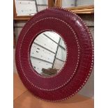 Large Red Round Faux Crocodile Skin Effect Mirror W97cm