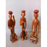 3 Wooden Carved Jazz Figures