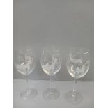 6 Stag Engraved Wine Glasses