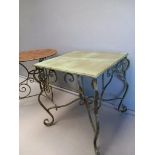 2 Green Wrought Iron Patio Tables